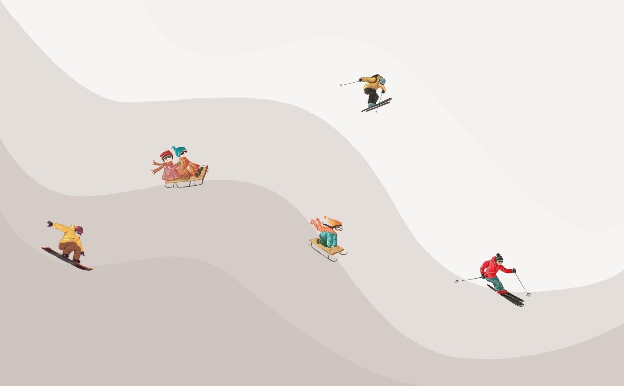 Papier peint enfant skieurs beige, XXL, tendance