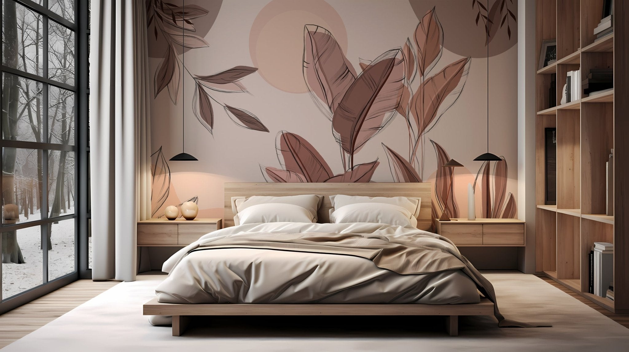 Papier peint panoramique végétal graphique, mural concept, tendance