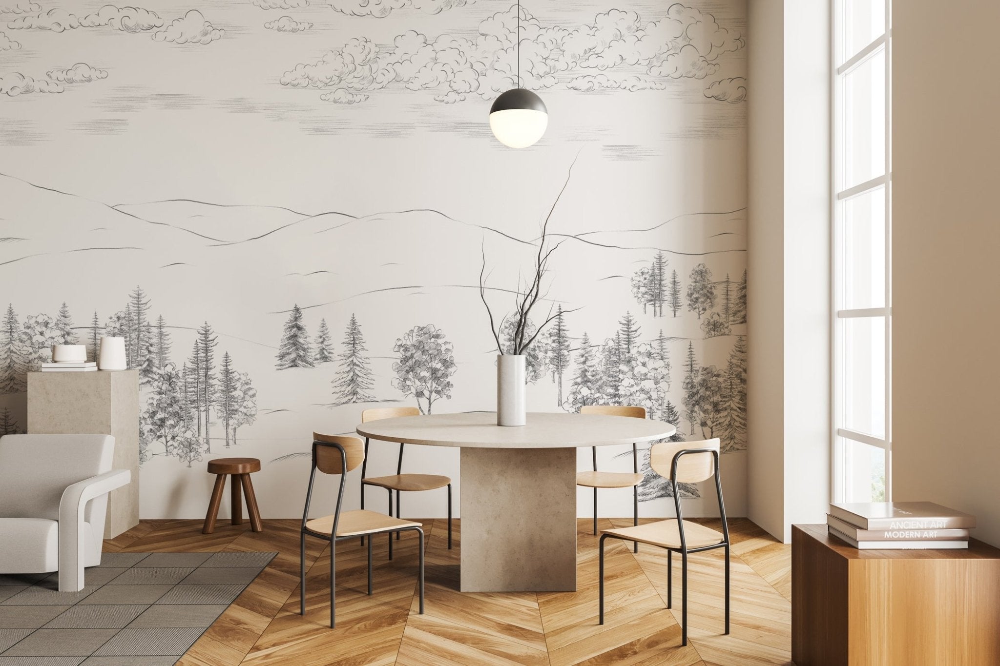 Papier peint montagne esquisse de Cimes, mural concept, tendance