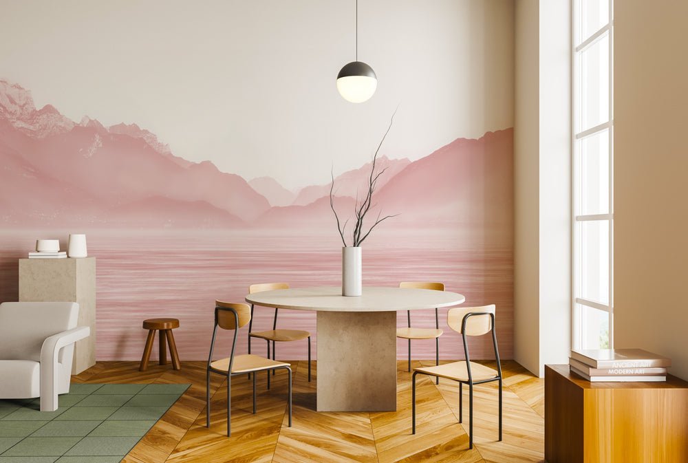 Papier peint Annecy et son lac paisible rouge, mural concept, tendance