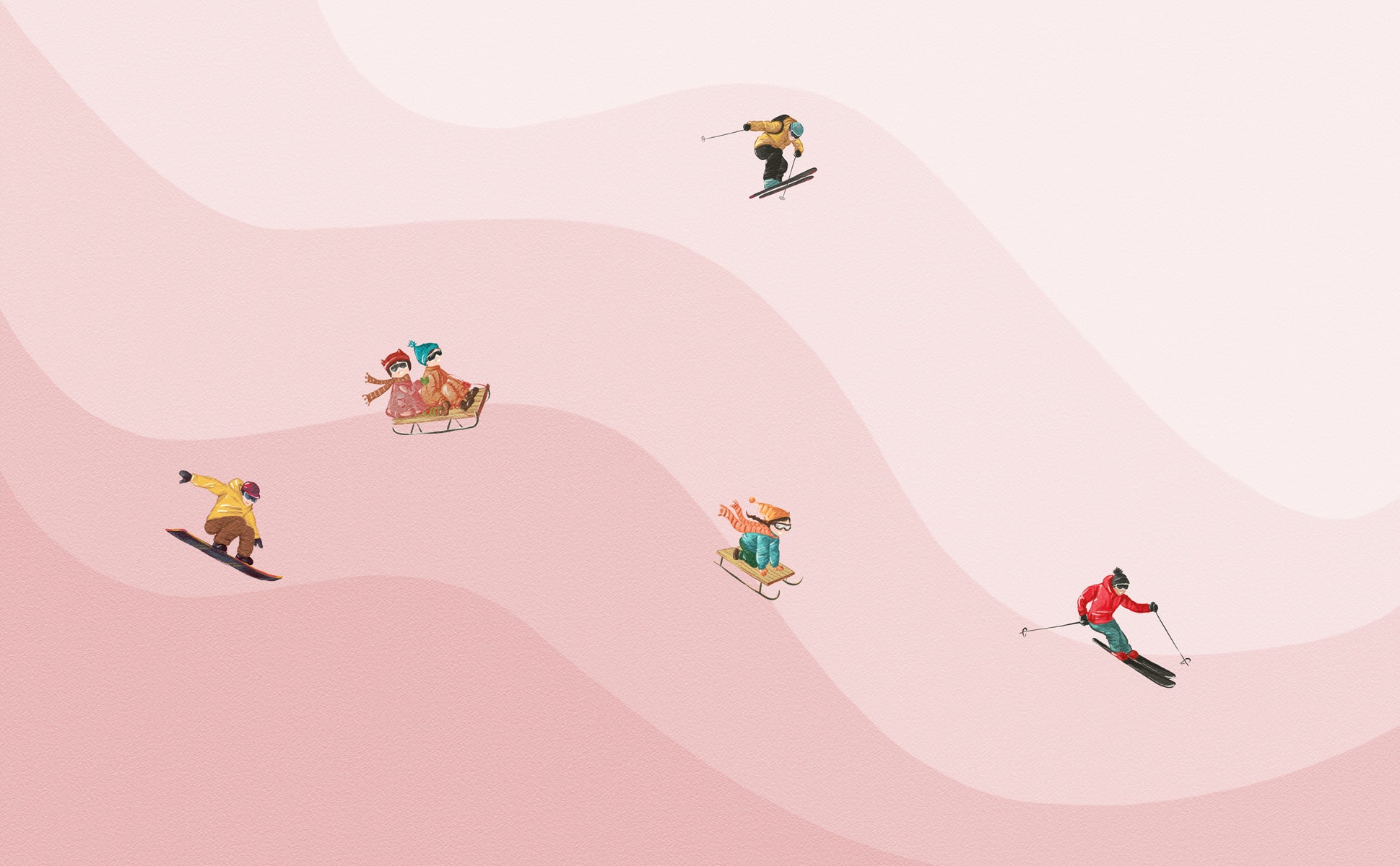 Papier peint enfant skieurs rose, XXL, tendance