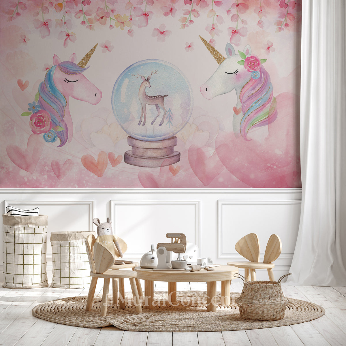Papier peint chambre fille Licorne Girly
