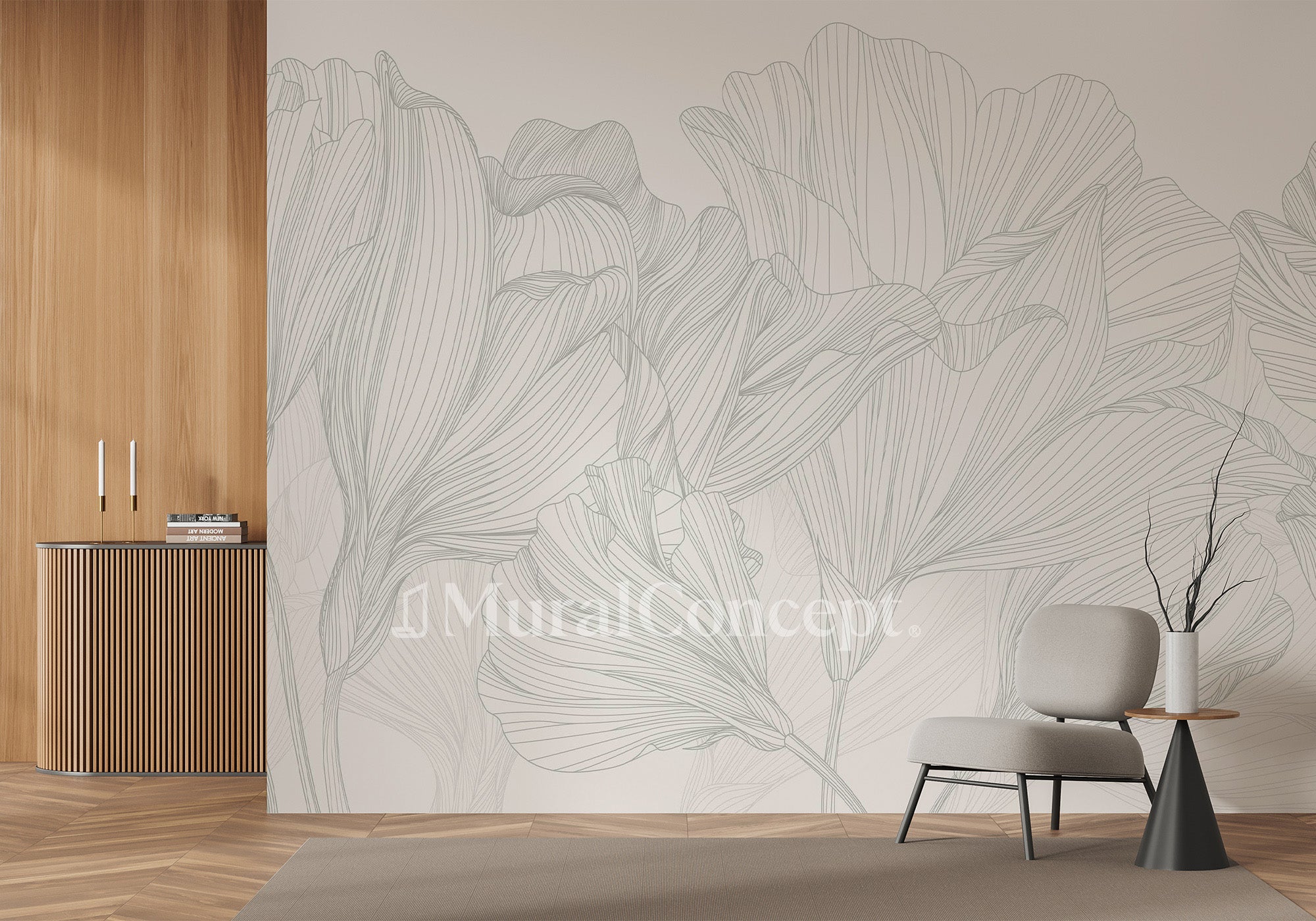 Papier peint panoramique valse des fleurs noir et blanc