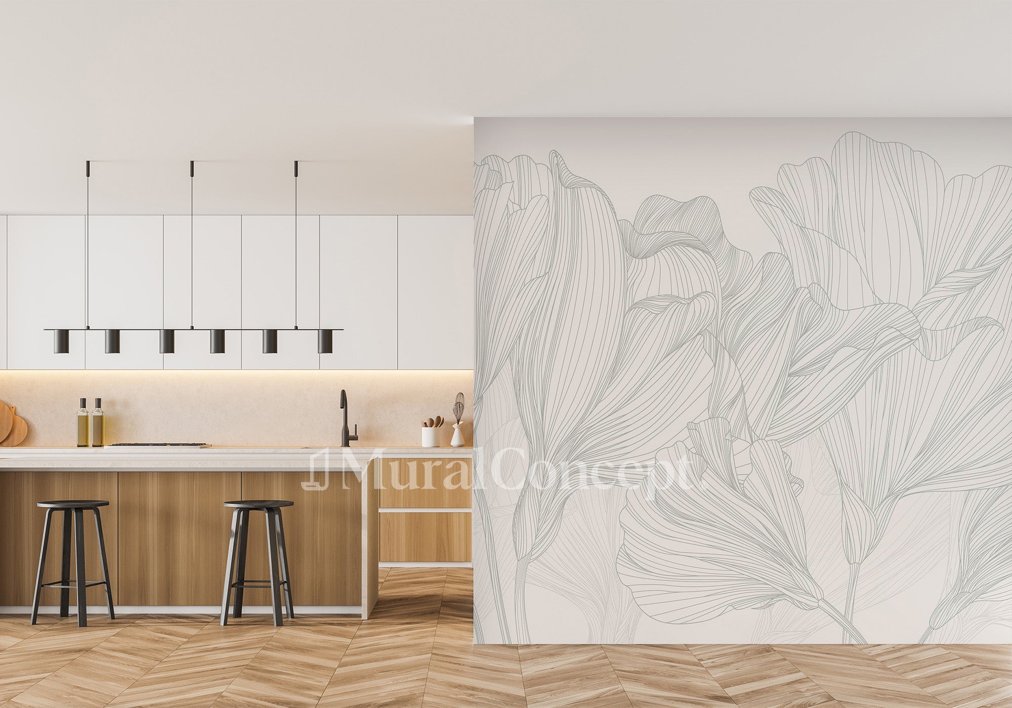 Papier peint panoramique valse des fleurs noir et blanc