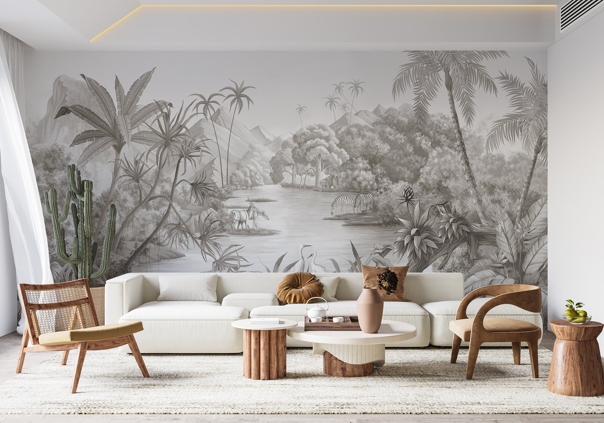 Papier peint panoramique jungle pittoresque - papier peint sur mesure francais - muralconcept