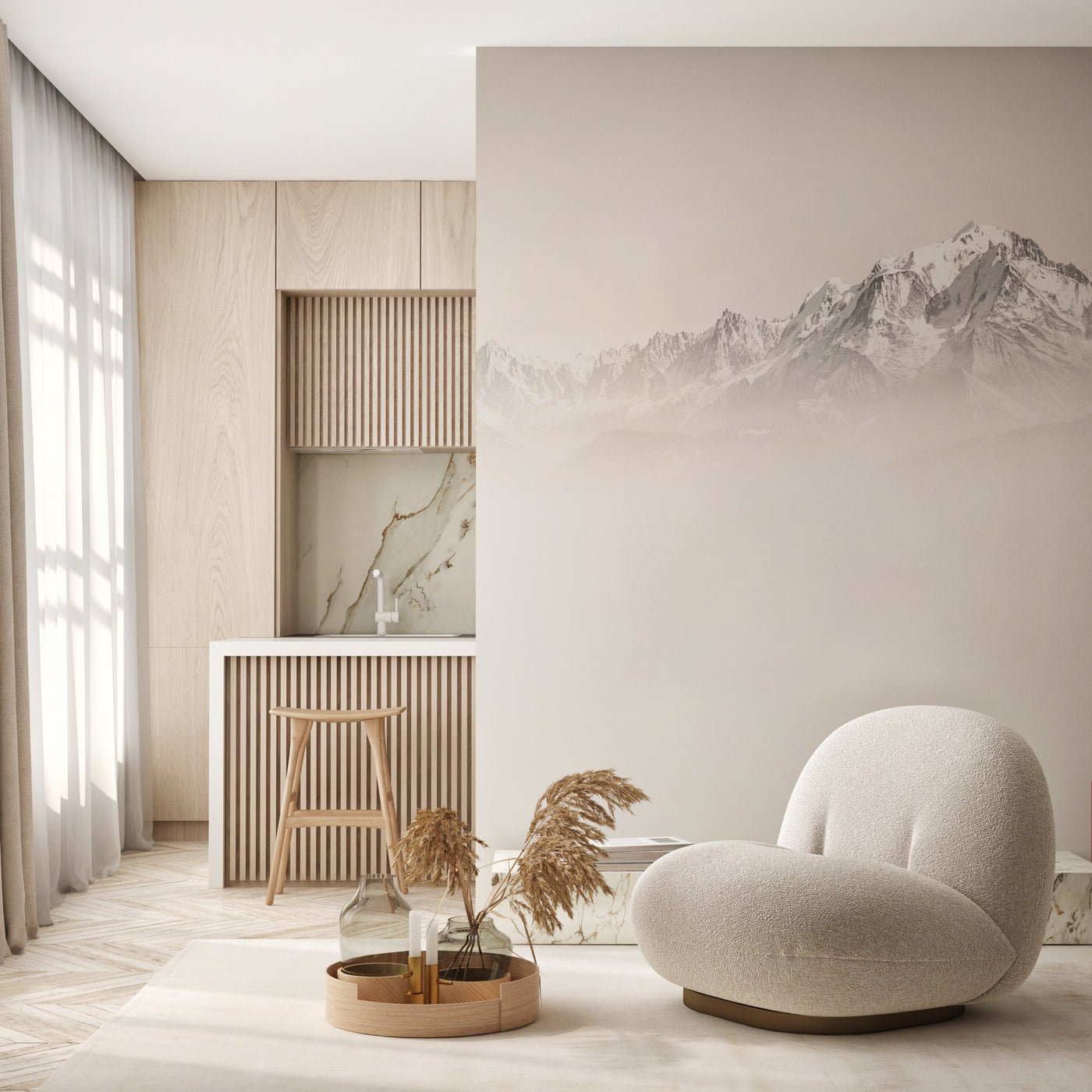 Papier peint matin brumeux Mont Blanc, mural concept, tendance