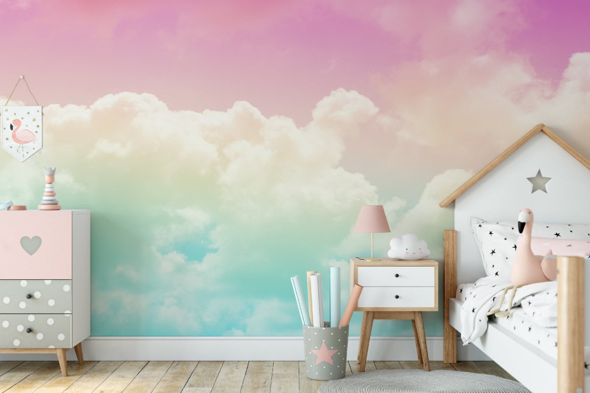Papier peint nuage rose et bleu tendance - papier peint sur mesure francais - muralconcept