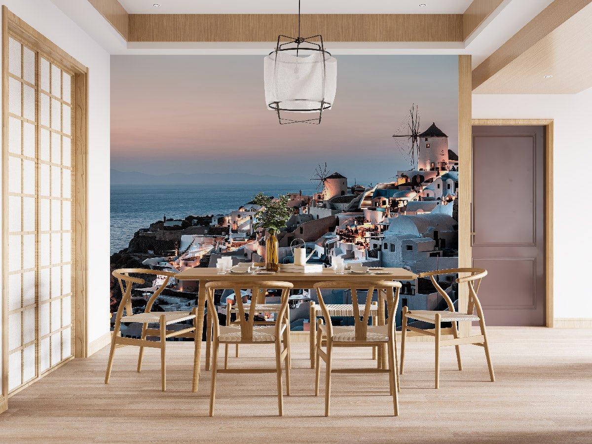 Papier peint photo Santorin coucher de soleil - papier peint sur mesure francais - muralconcept