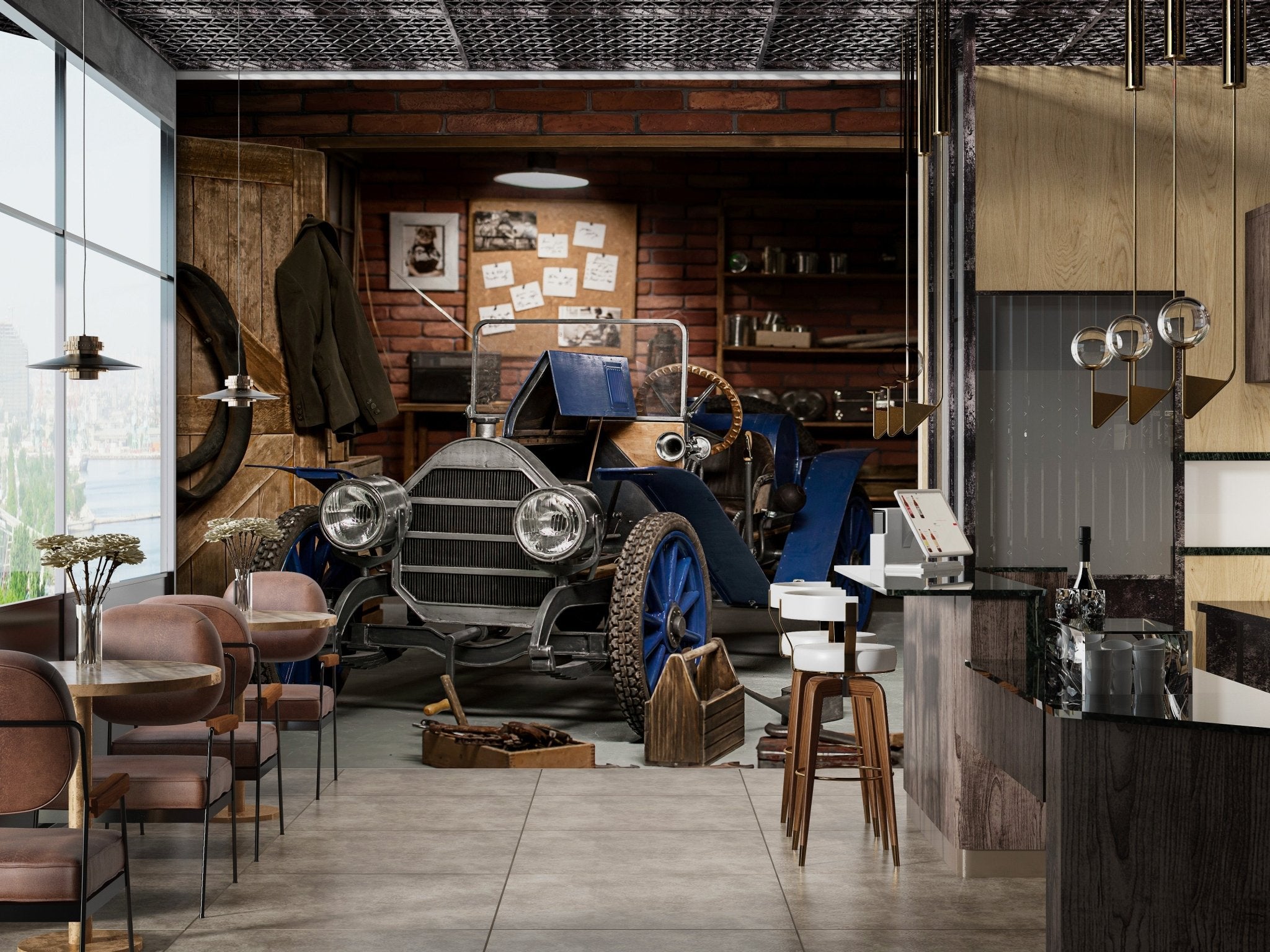 Papier peint voiture bleu - panoramique français