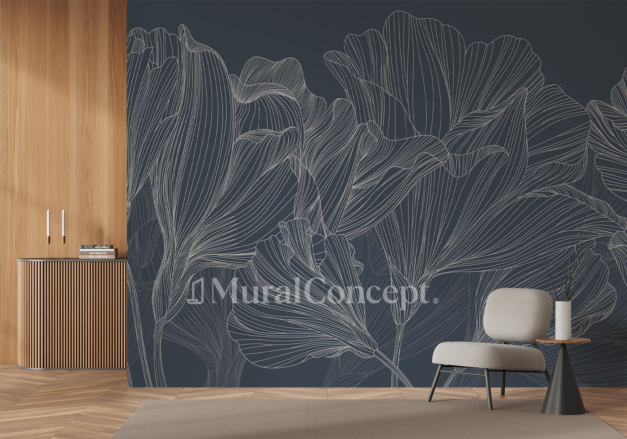 Papier peint panoramique valse des fleurs bleu - panoramique français