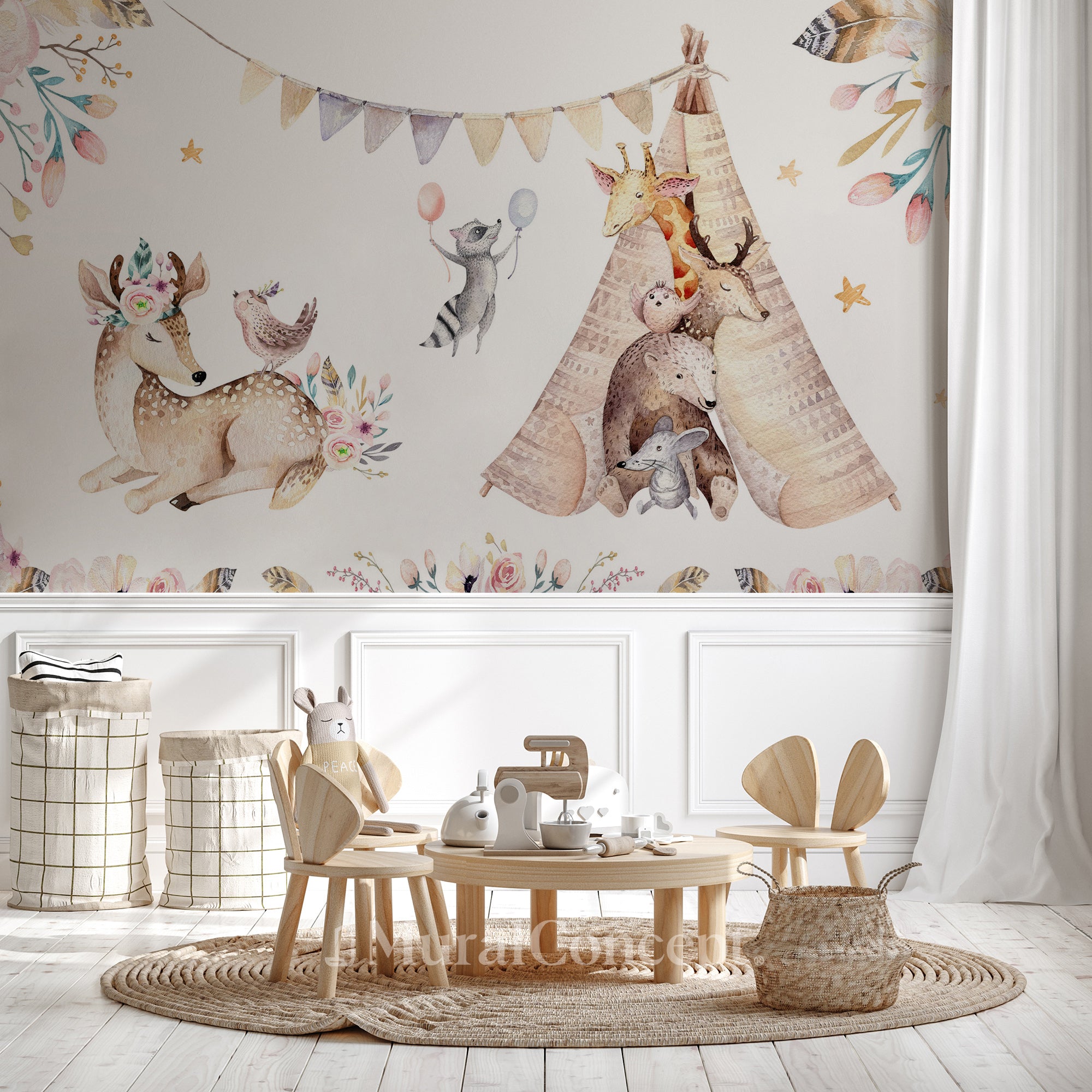 PAPIER PEINT CHAMBRE ENFANT DECOR MURAL BICHE
