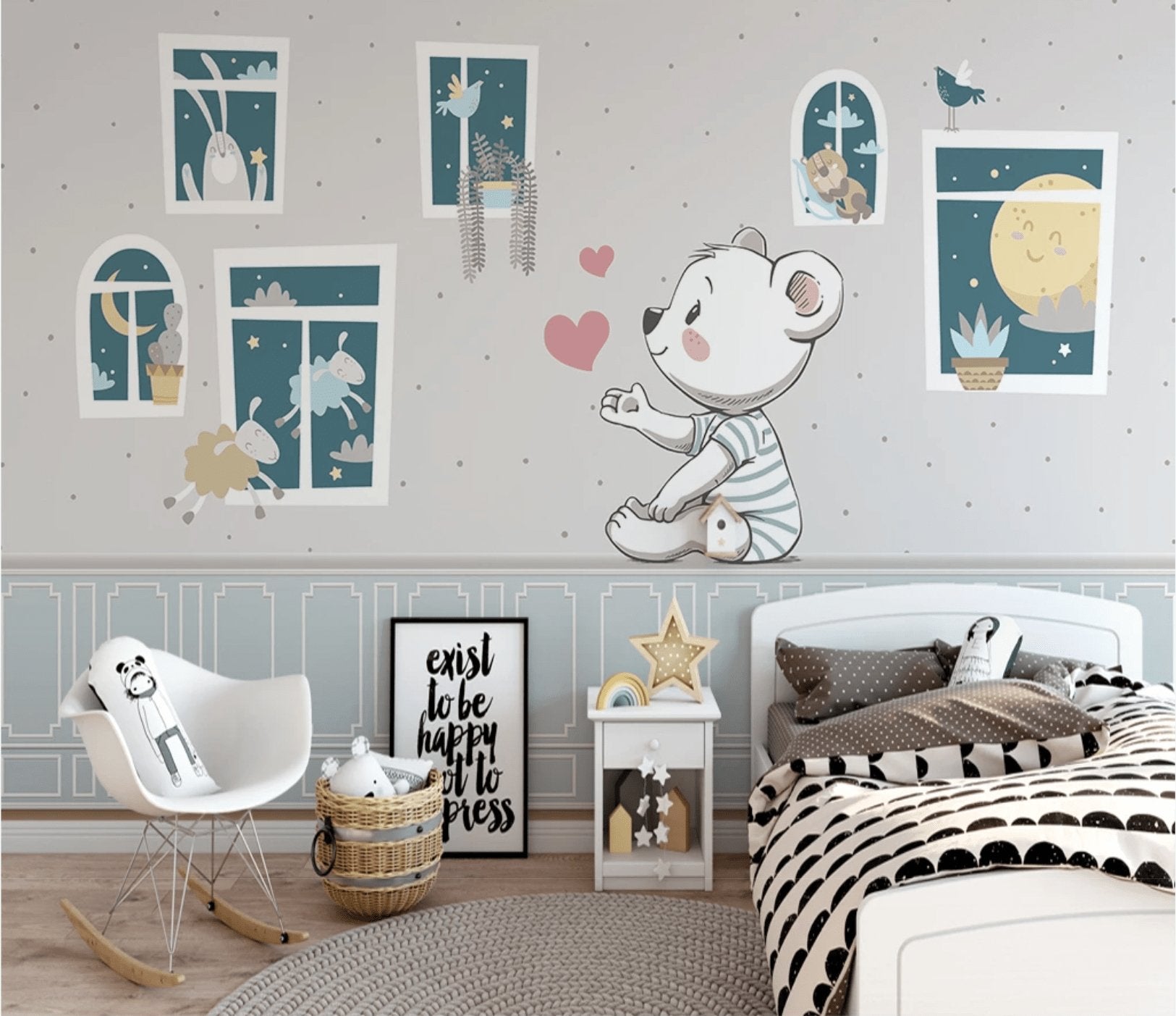 Papier peint  chambre Bébé Ourson et ses amis - papier peint sur mesure francais - muralconcept