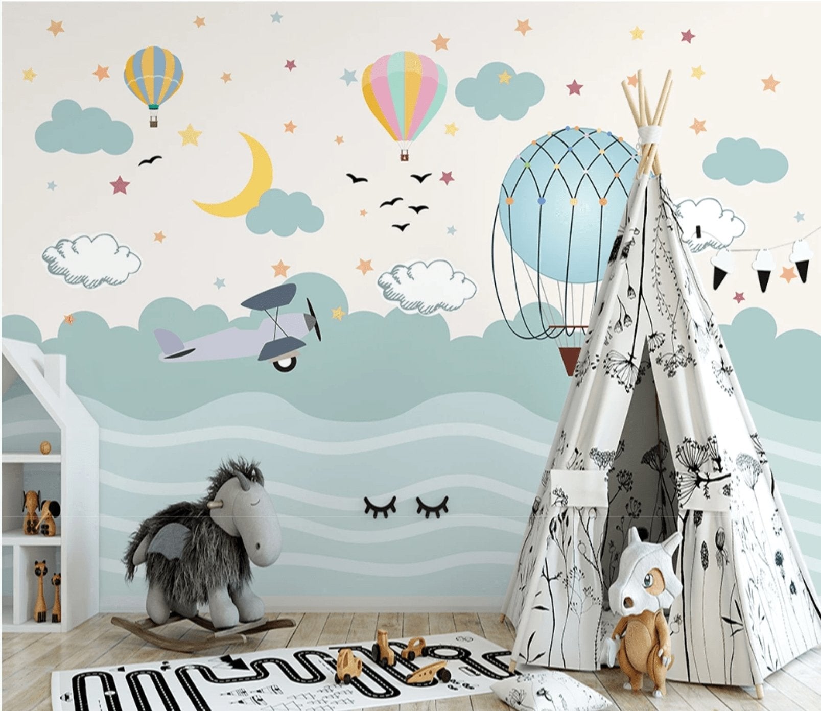 Papier peint chambre enfant avion scandinave - papier peint sur mesure francais - muralconcept