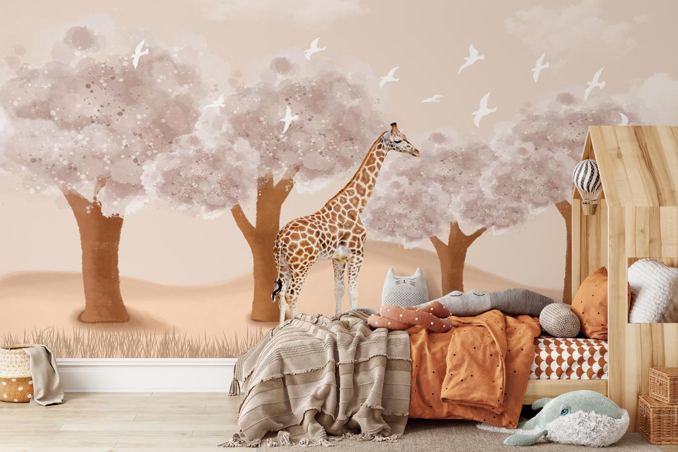 Papier peint chambre enfant Girafe dans la Savane - papier peint sur mesure francais - muralconcept