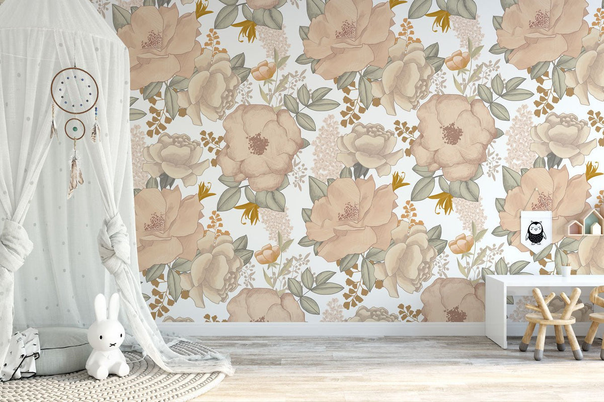 Papier peint fleur pastel terracotta