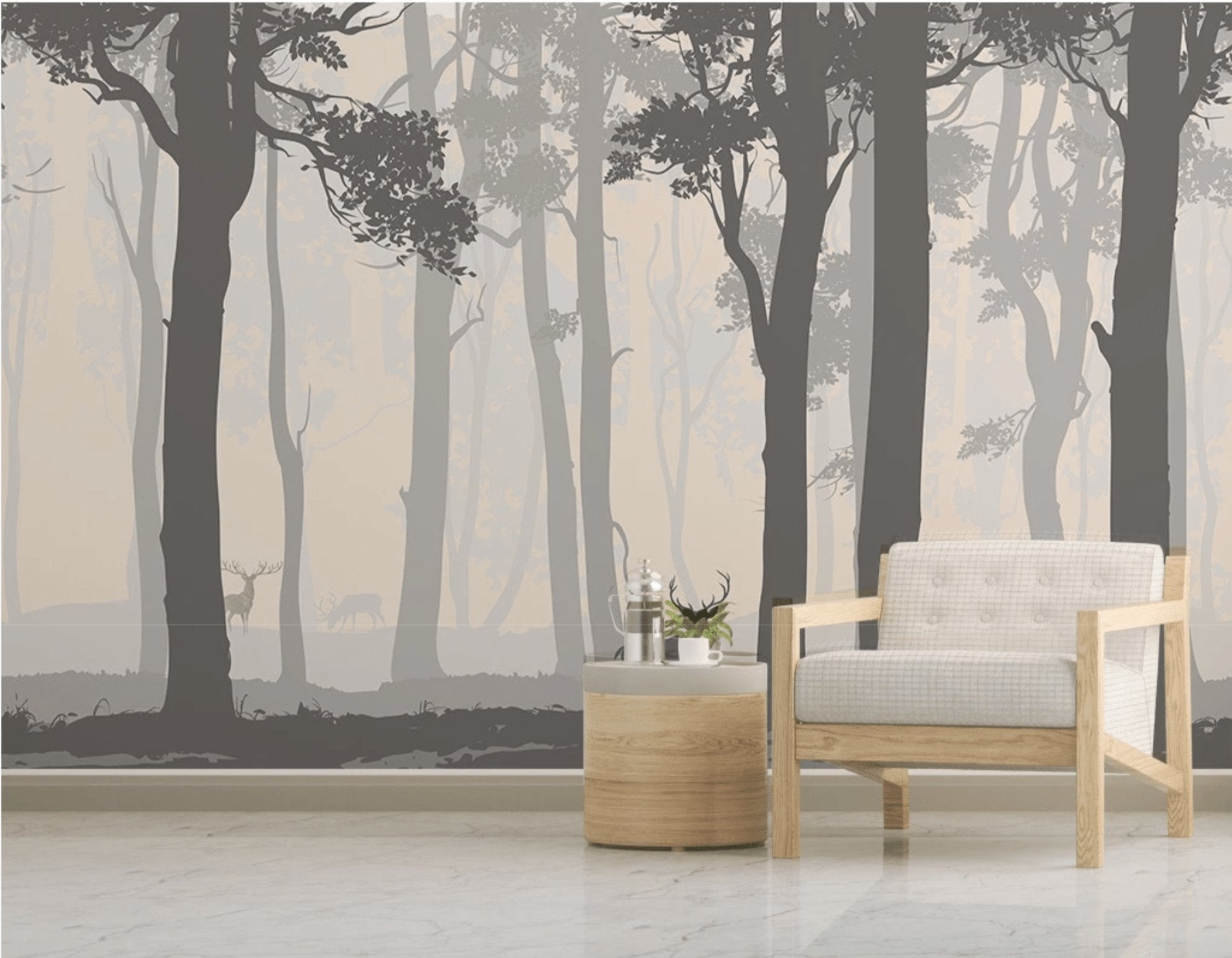 Papier peint Forêt nature zen monochrome - papier peint sur mesure francais - muralconcept