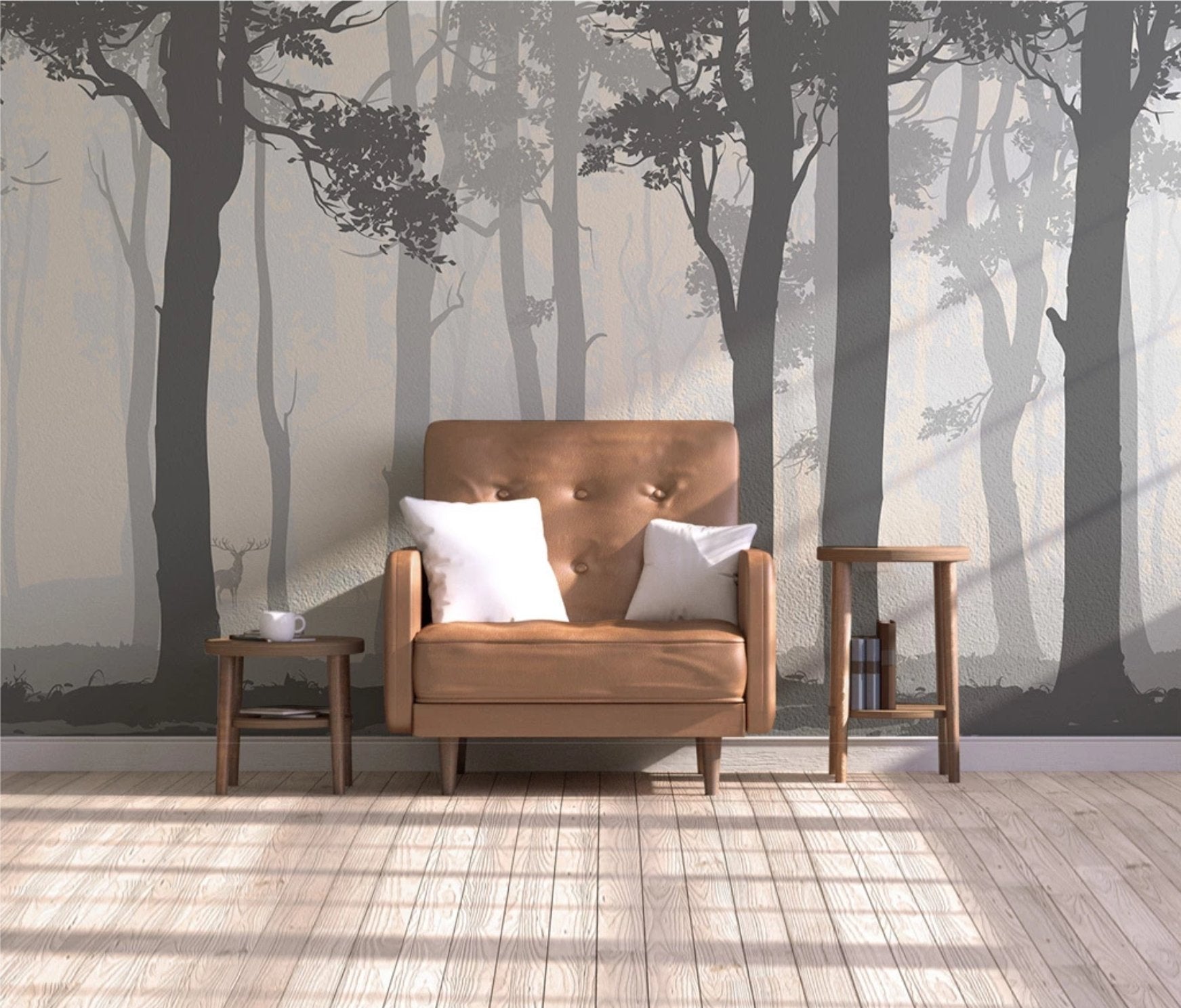 Papier peint Forêt nature zen monochrome - papier peint sur mesure francais - muralconcept