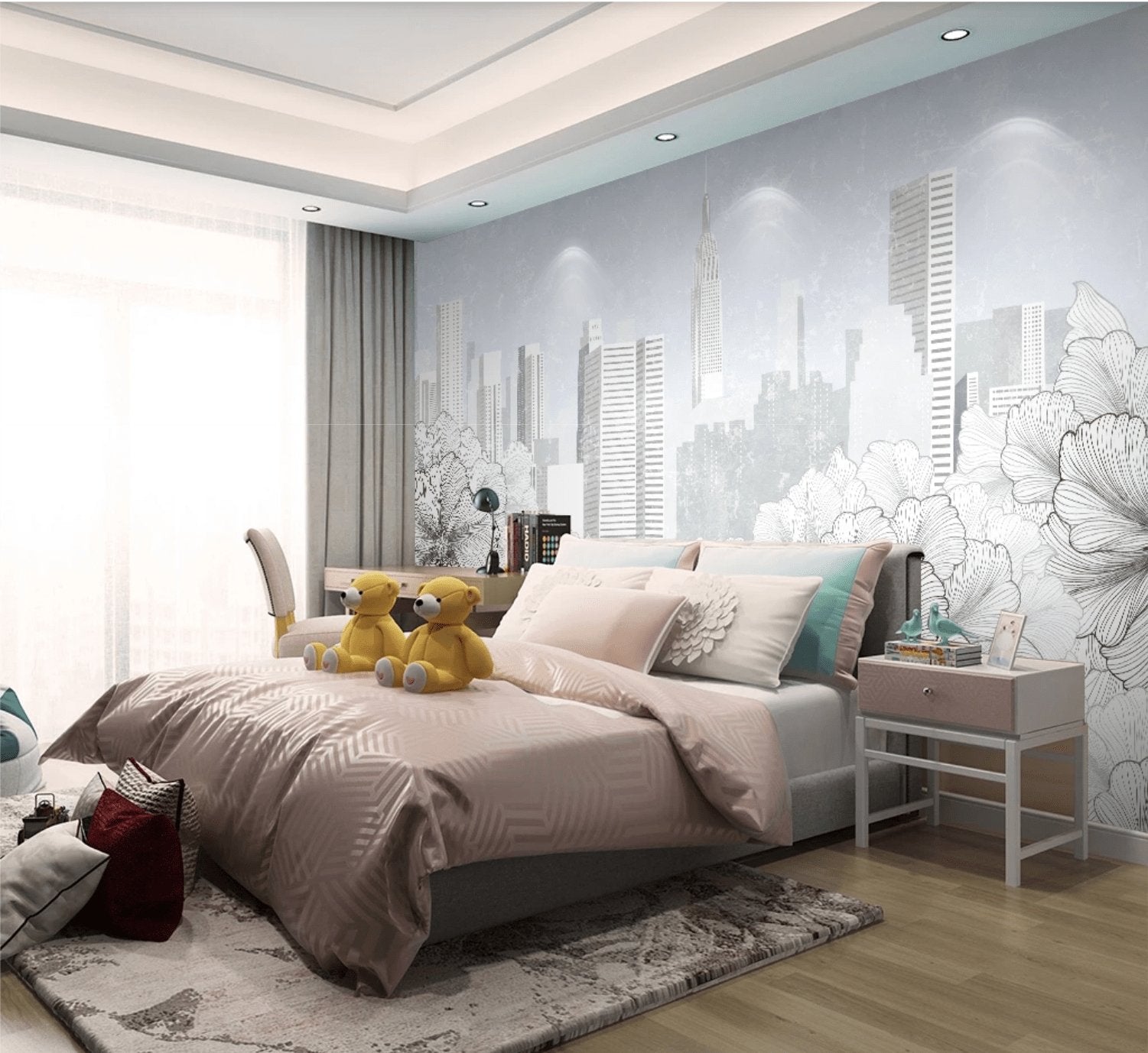 Papier peint moderne ville New York noir et blanc - papier peint sur mesure francais - muralconcept