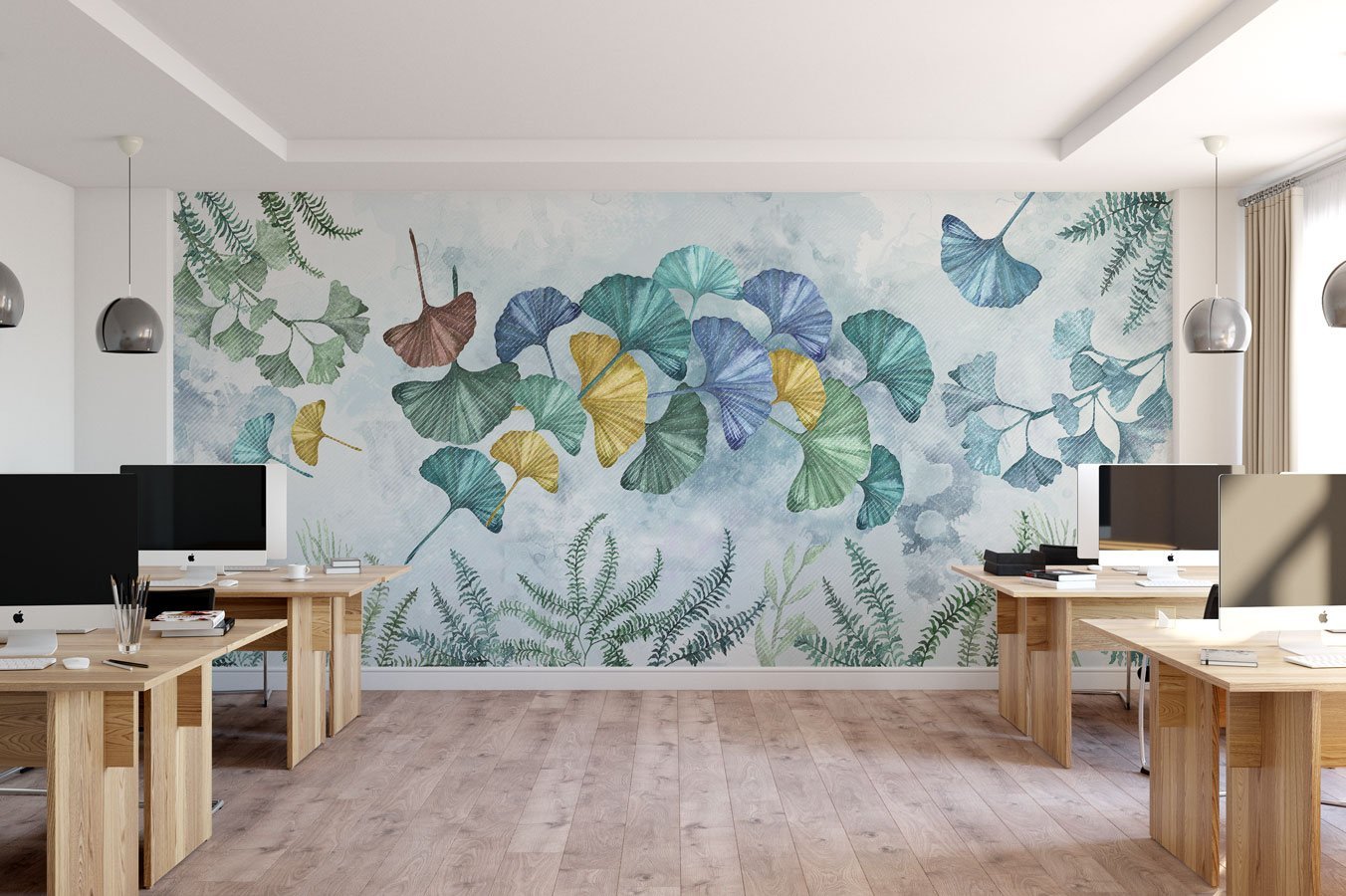 Papier peint panoramique ginkgo biloba japon - papier peint sur mesure francais - muralconcept