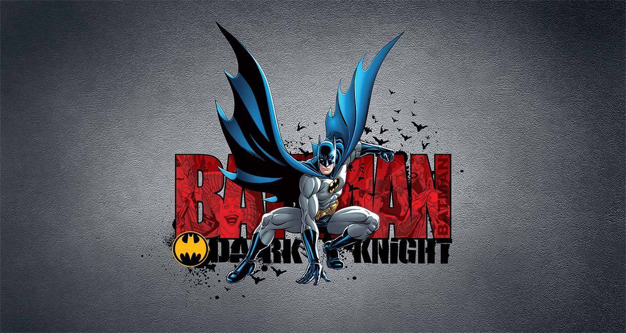 Papier peint panoramique héro batman atterrissage dark night logo - papier peint sur mesure francais - muralconcept