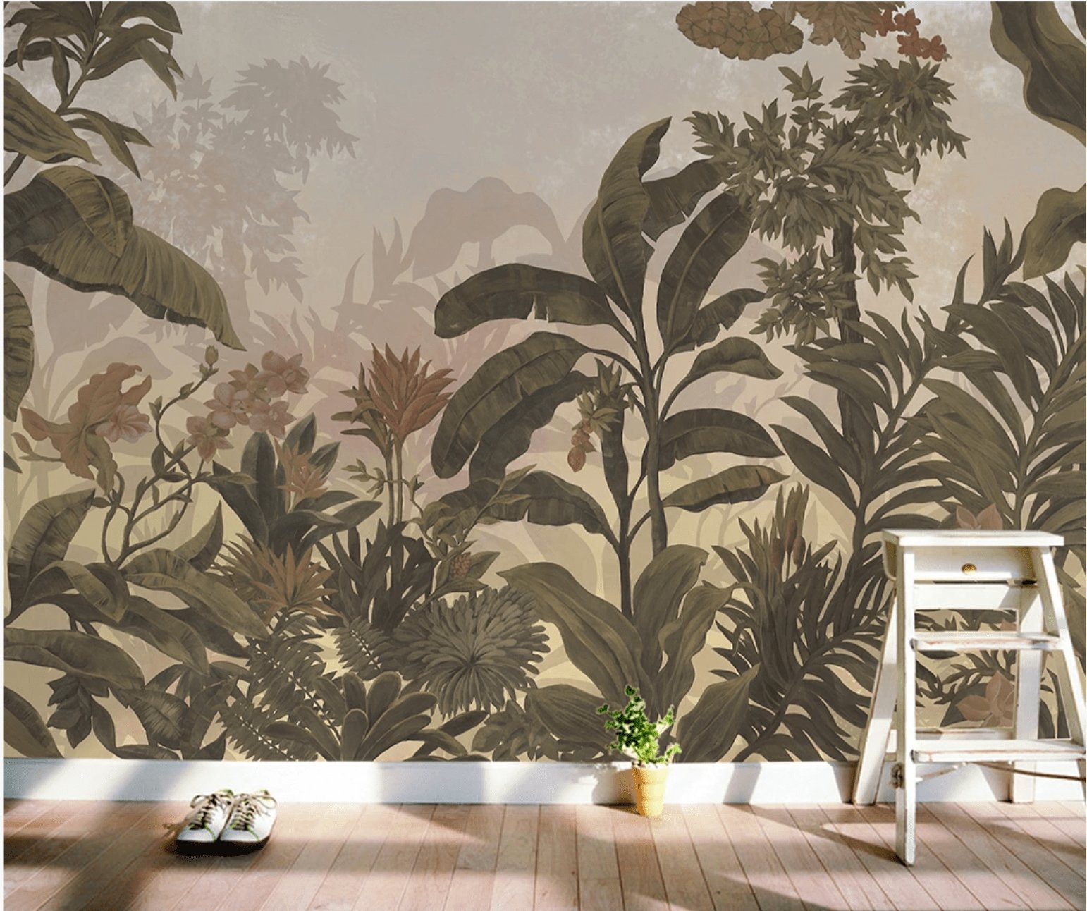 Papier peint panoramique Jungle sépia rétro - papier peint sur mesure francais - muralconcept