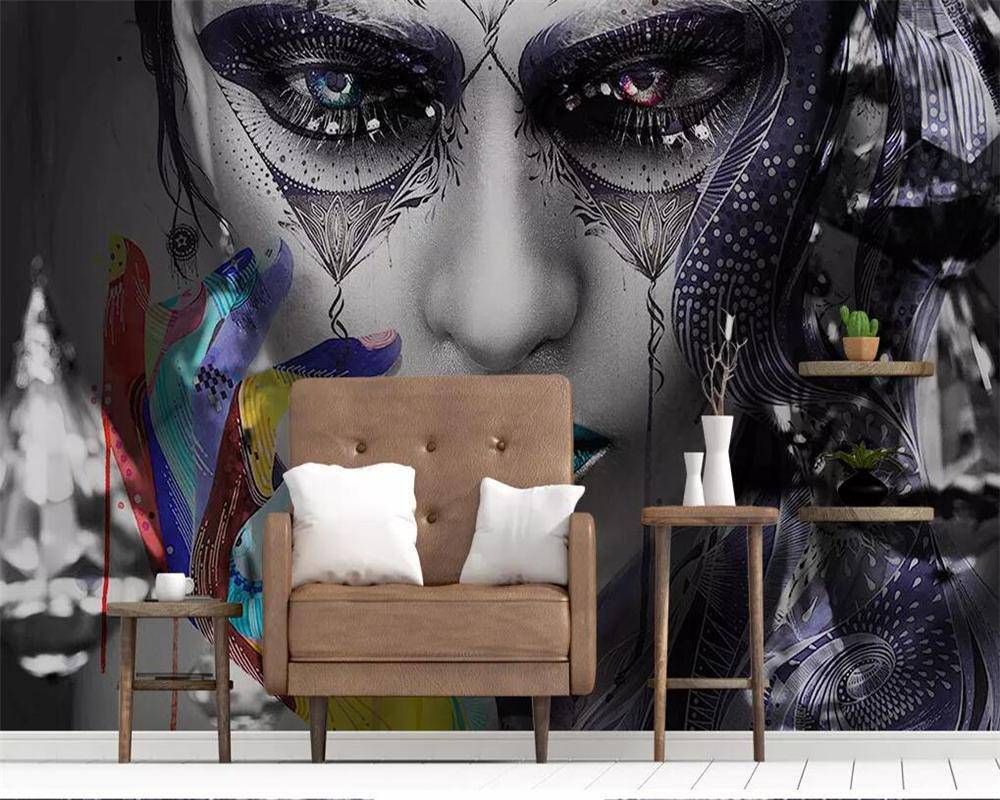 Papier peint Panoramique Visage Ethnique Graffiti - papier peint sur mesure francais - muralconcept