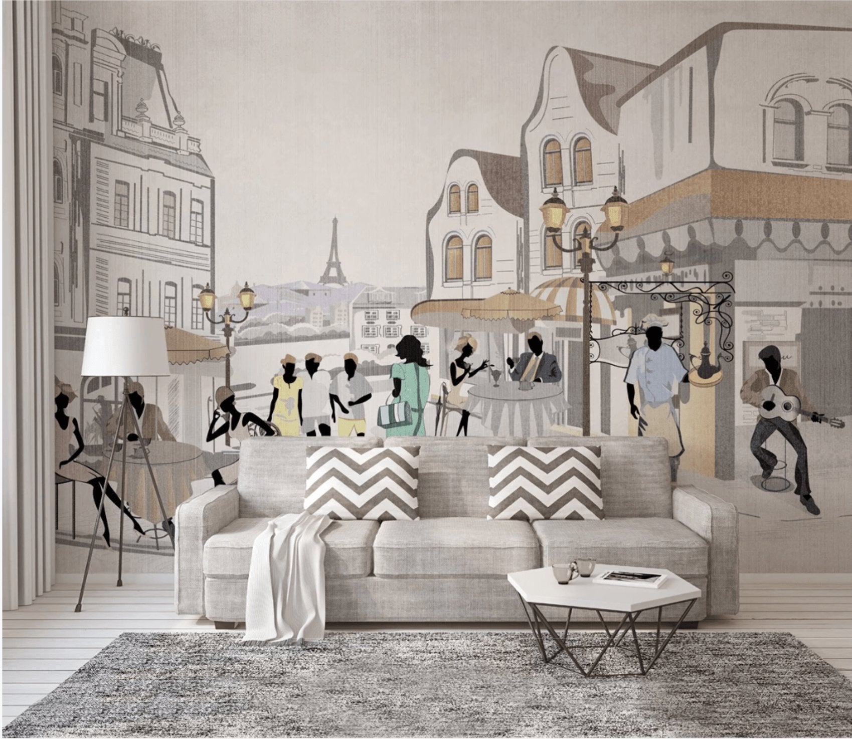 Papier peint Paris café en terrasse - papier peint sur mesure francais - muralconcept