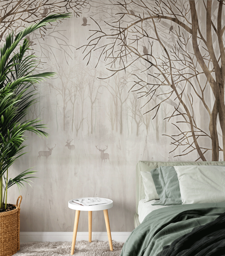 Papier peint sur mesure forêt bienvenue dans le bois - papier peint sur mesure francais - muralconcept