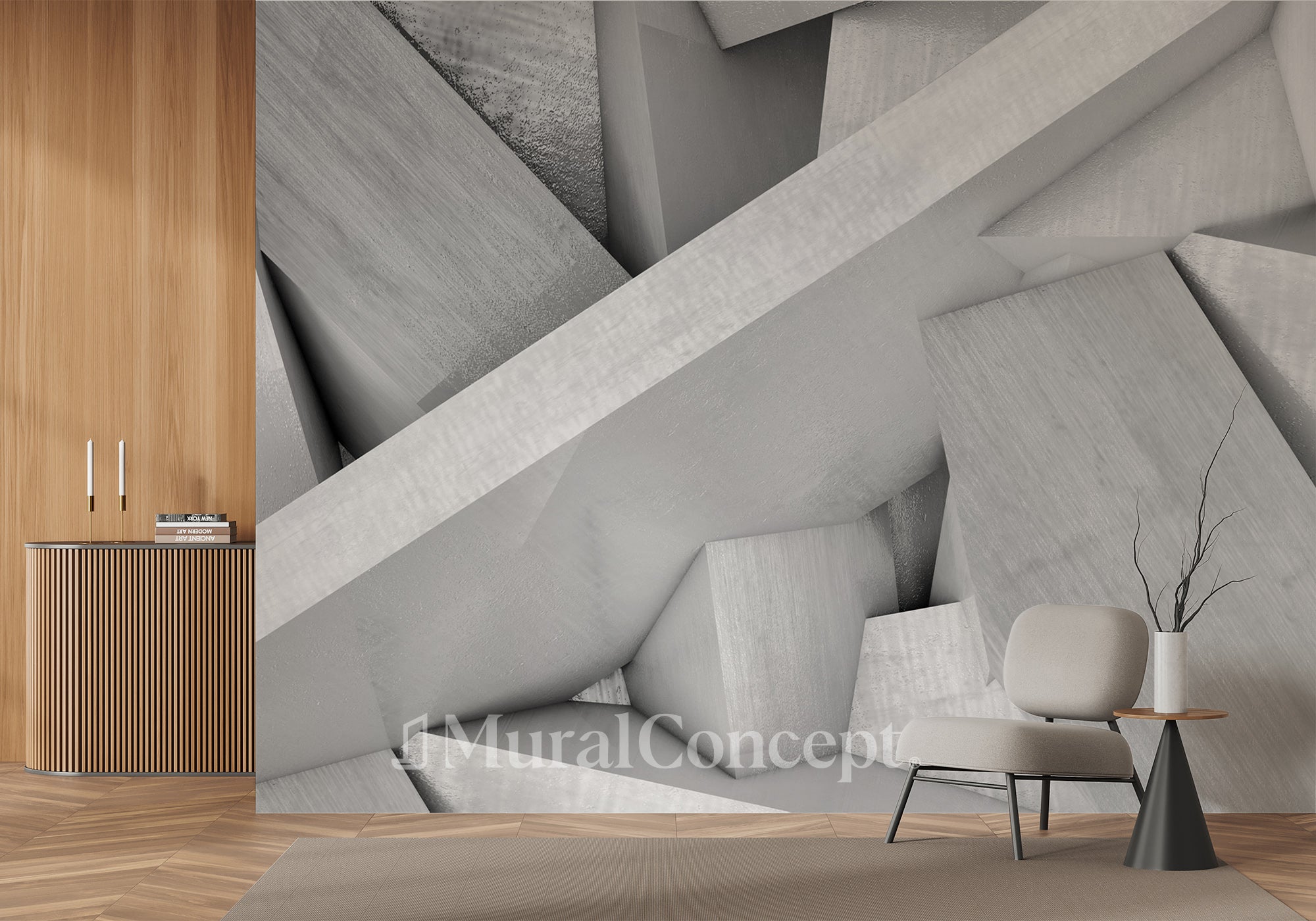 Papier peint 3D design architectural béton - panoramique français