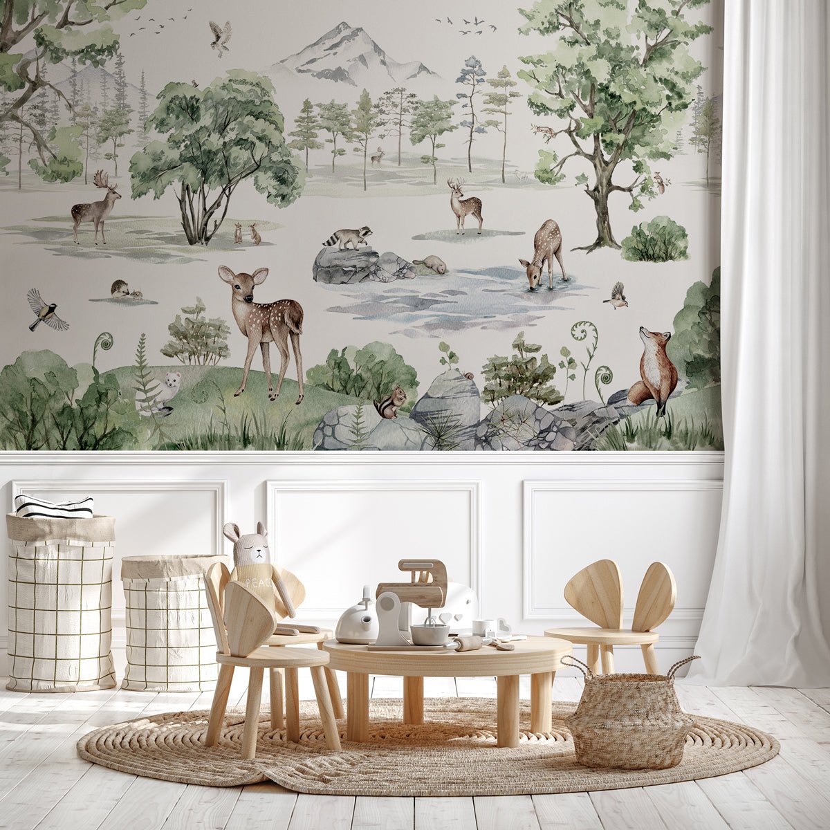 Papier peint animaux prairie enneigée, mural concept, tendance