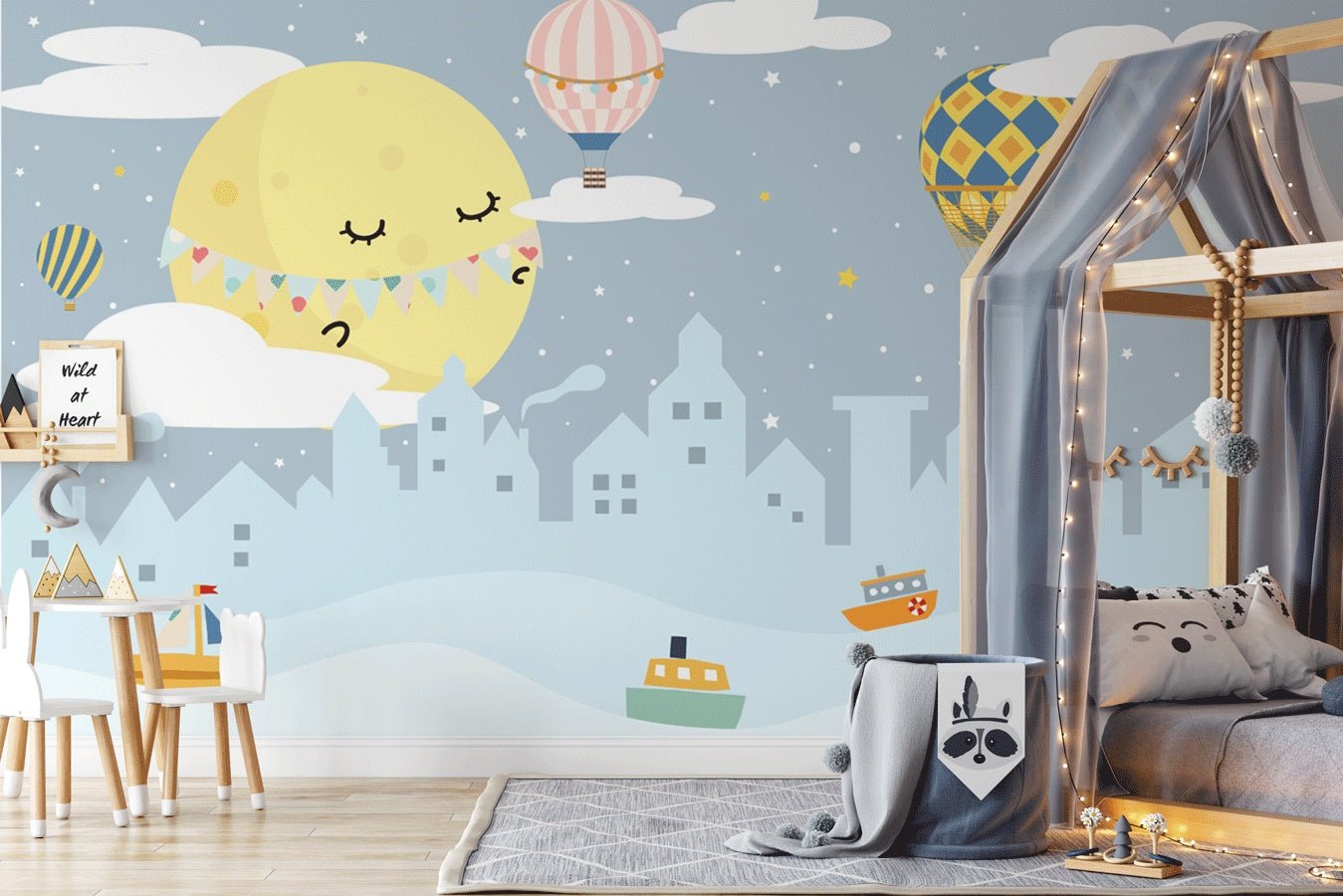 Papier peint chambre enfant douce lune en ville - Muralconceptpapier_peint_sur_mesure