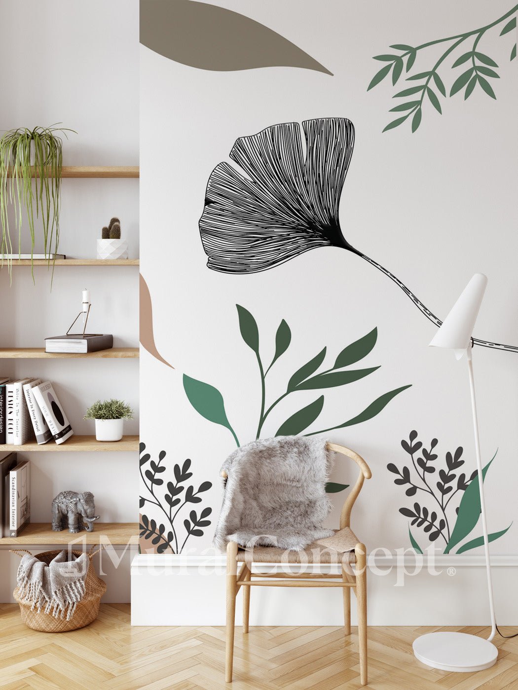 Papier peint ginkgo artiste floral - panoramique français