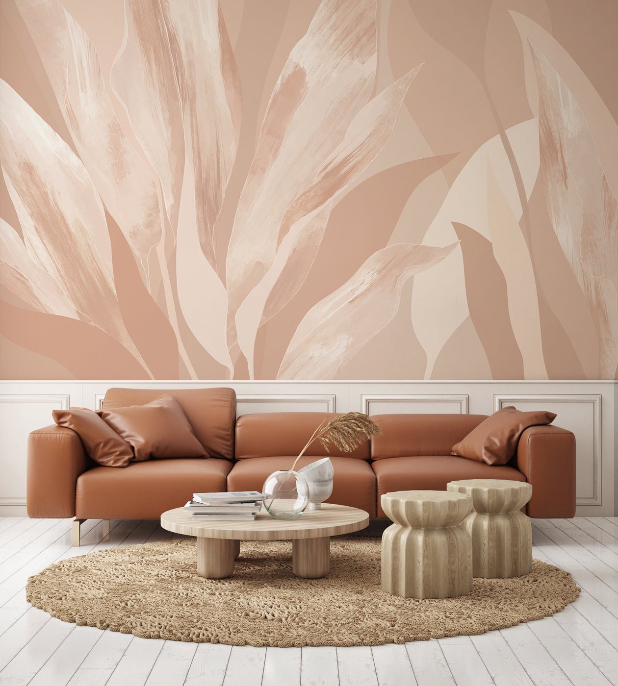 Papier peint étoffe florale nude, mural concept, tendance