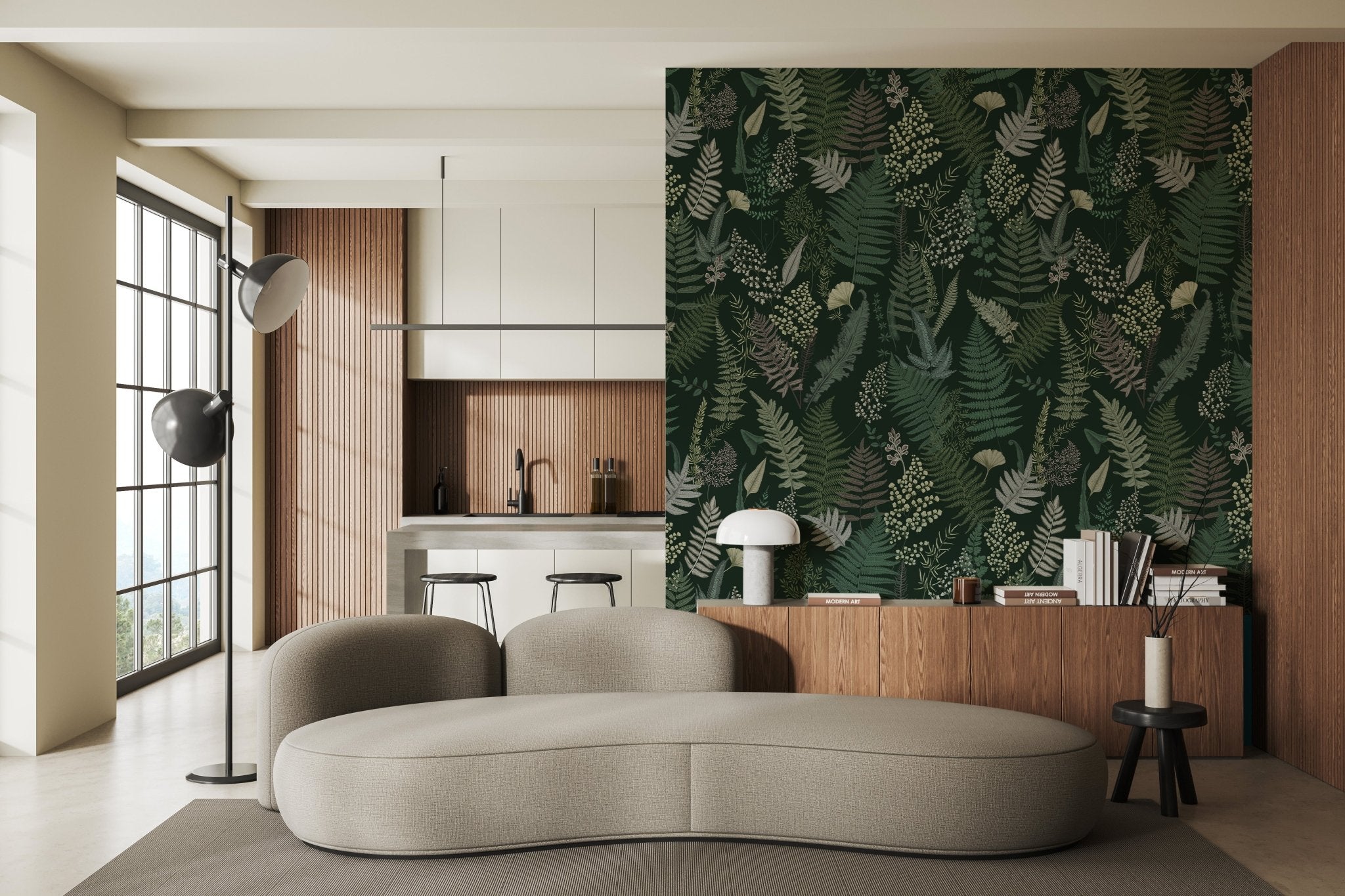 Papier peint feuille dense vert, mural concept, tendance