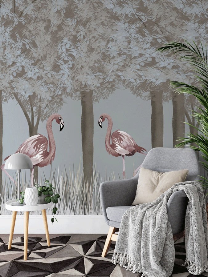 Papier peint flamant rose décor enchanté