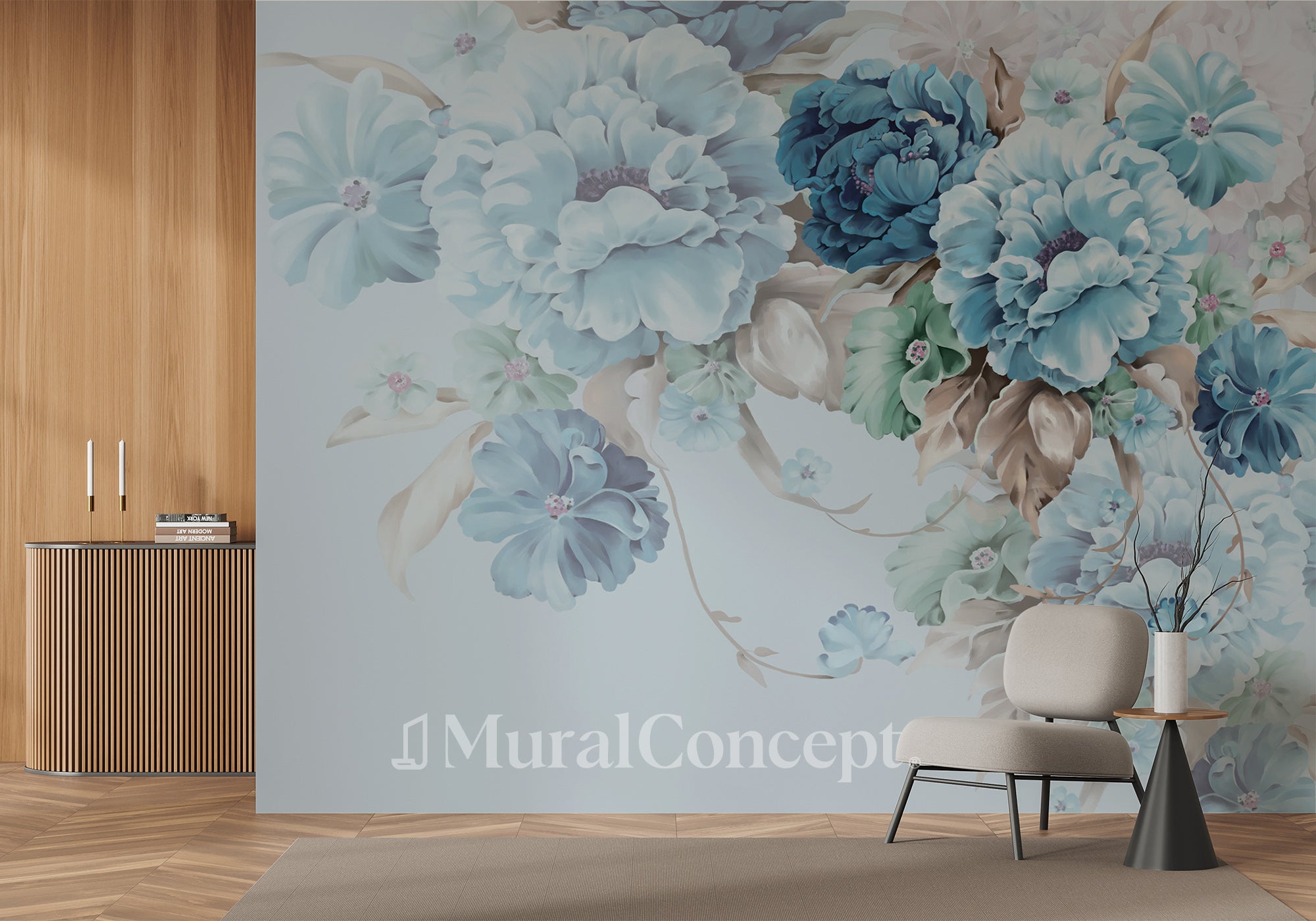 Papier peint Fleurs Bleues - panoramique français