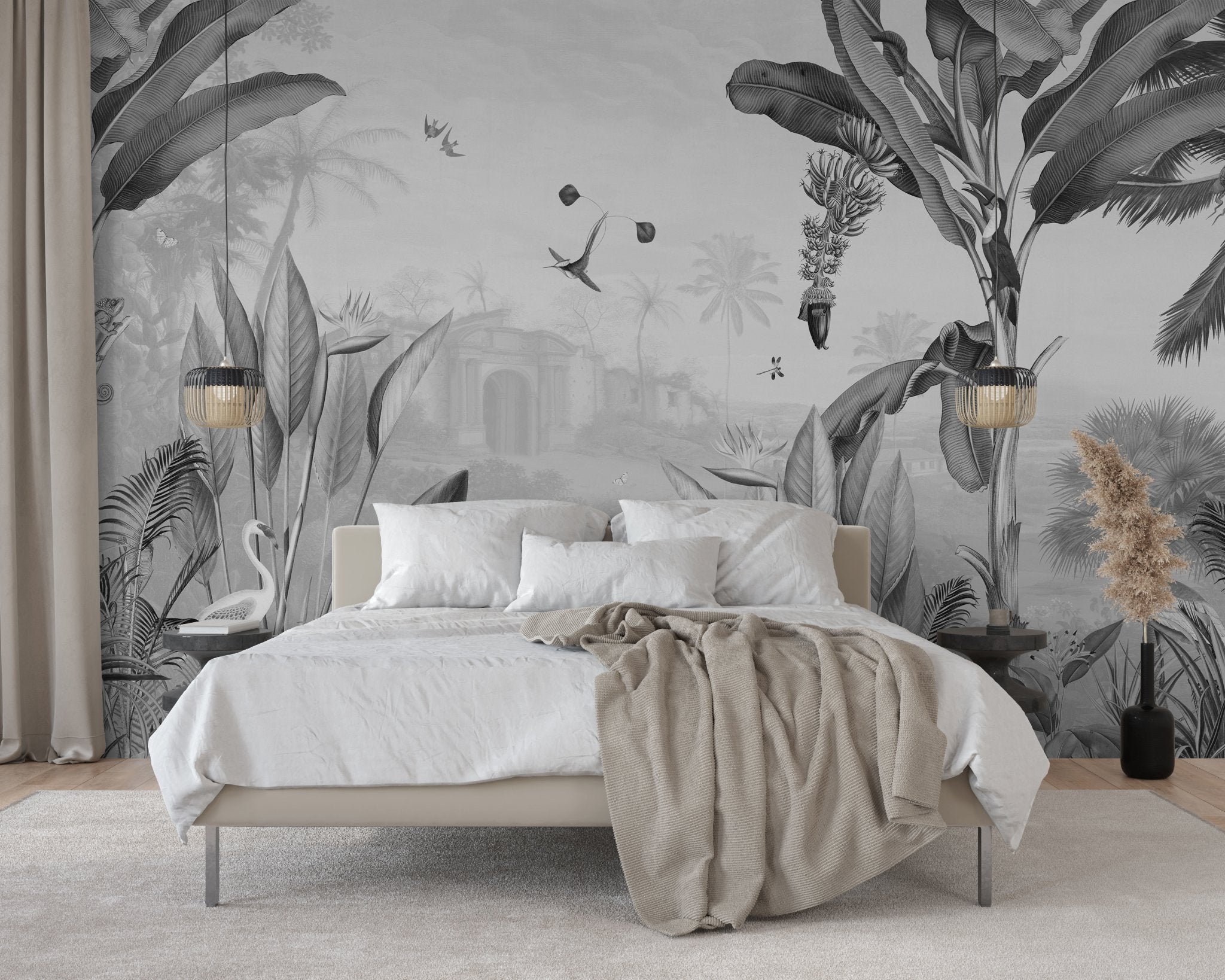 Papier peint mirage tropical noir et blanc - panoramique français