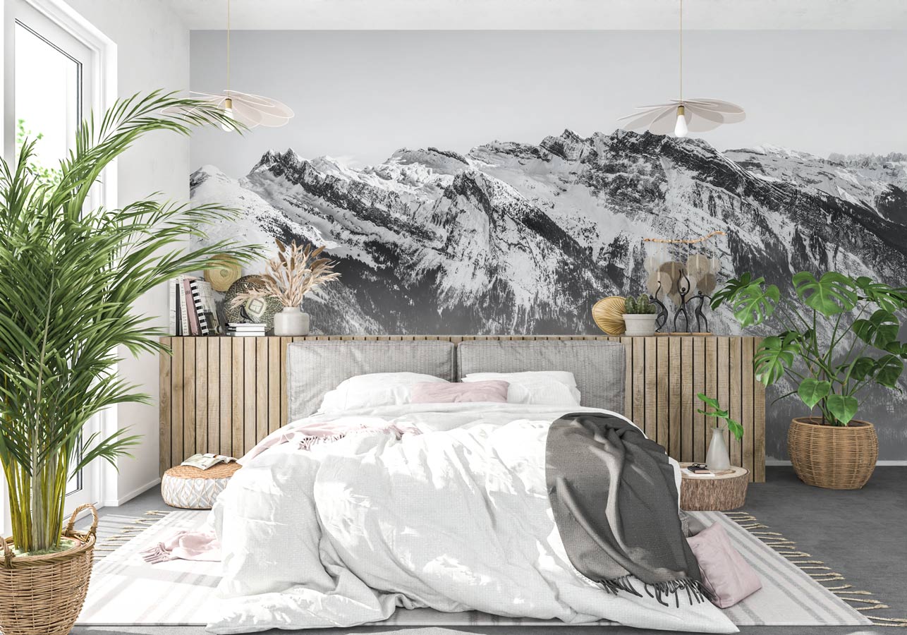 Papier peint montagne noir et blanc Grand Massif - papier peint sur mesure francais - muralconcept