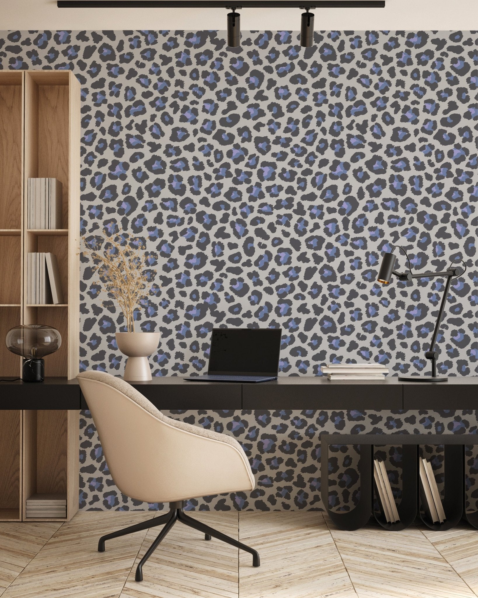 Papier peint motif léopard bleu, mural concept, tendance