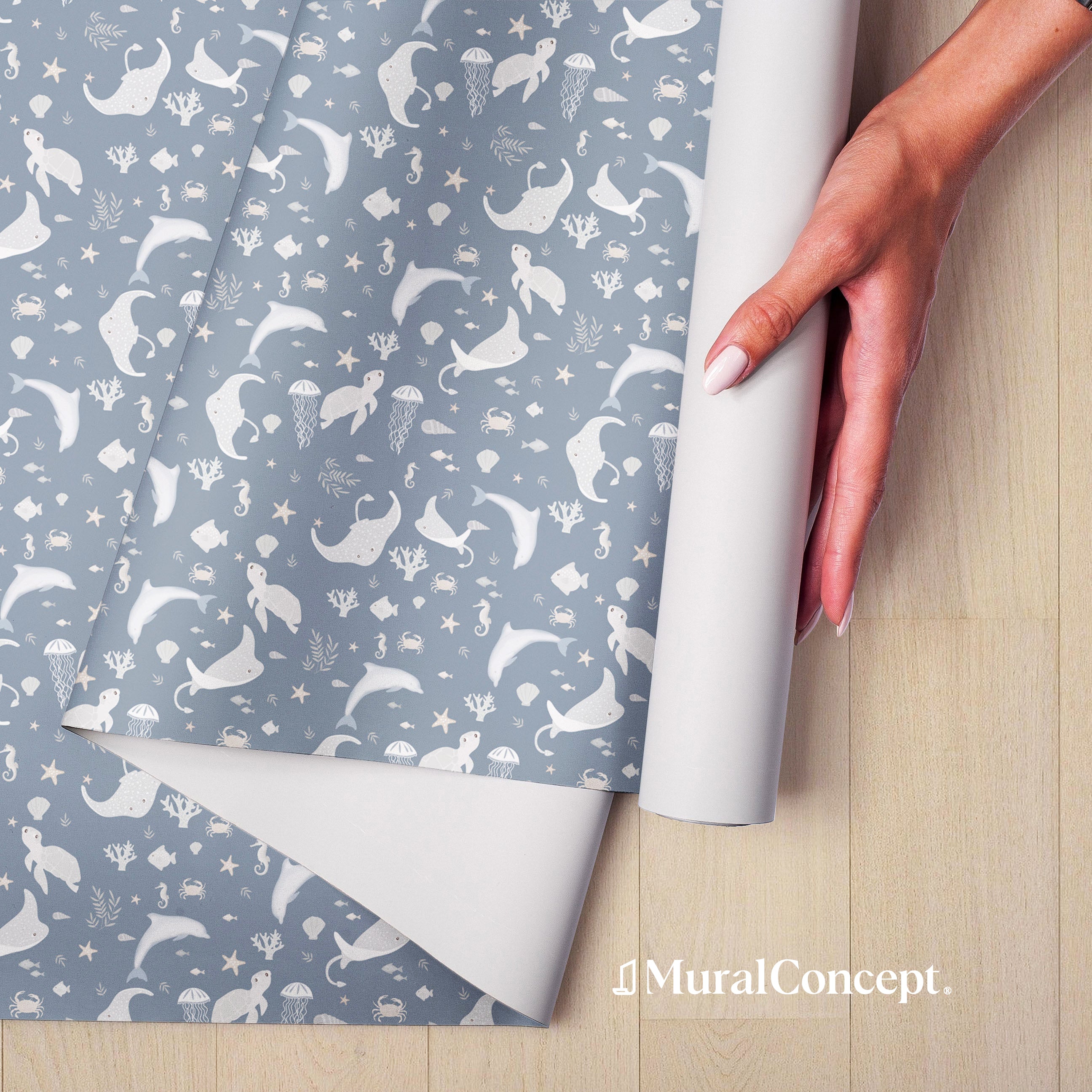 Papier peint motif océania bleu craquant - panoramique français