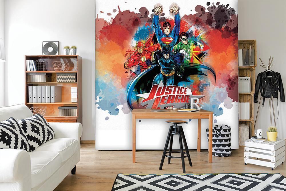 Papier peint panoramique justice league héro peinture aquarelle - papier peint sur mesure francais - muralconcept