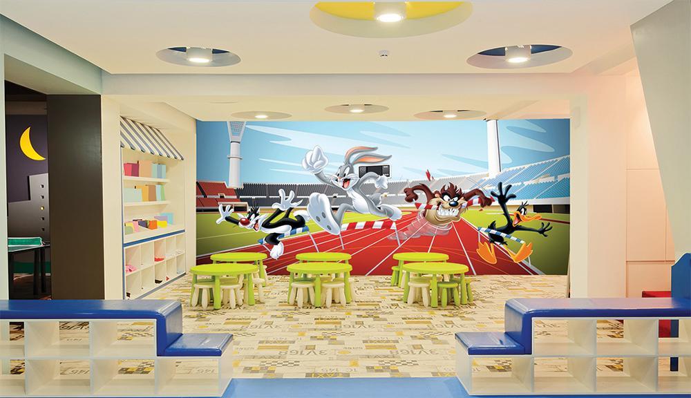 Papier peint panoramique looney tunes cartoon champions stade olympique - papier peint sur mesure francais - muralconcept