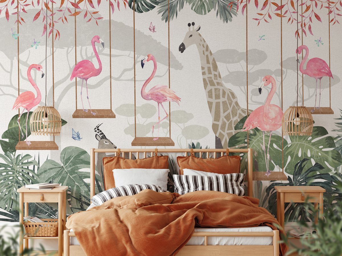 Papier peint panoramique savana sweet flamingo - papier peint sur mesure francais - muralconcept