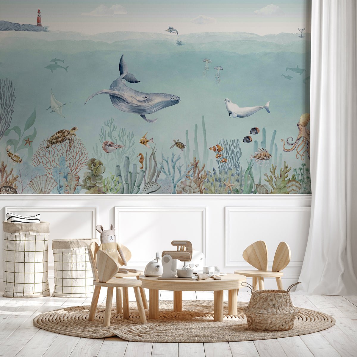 Papier peint panoramique vie marine, mural concept, tendance