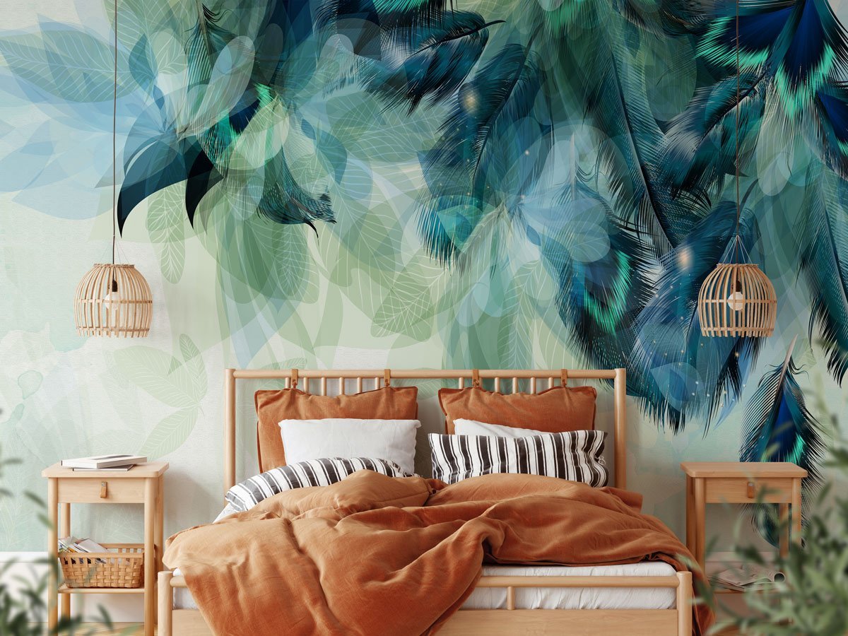 Papier Peint Plume Ethnique Paon - papier peint sur mesure francais - muralconcept