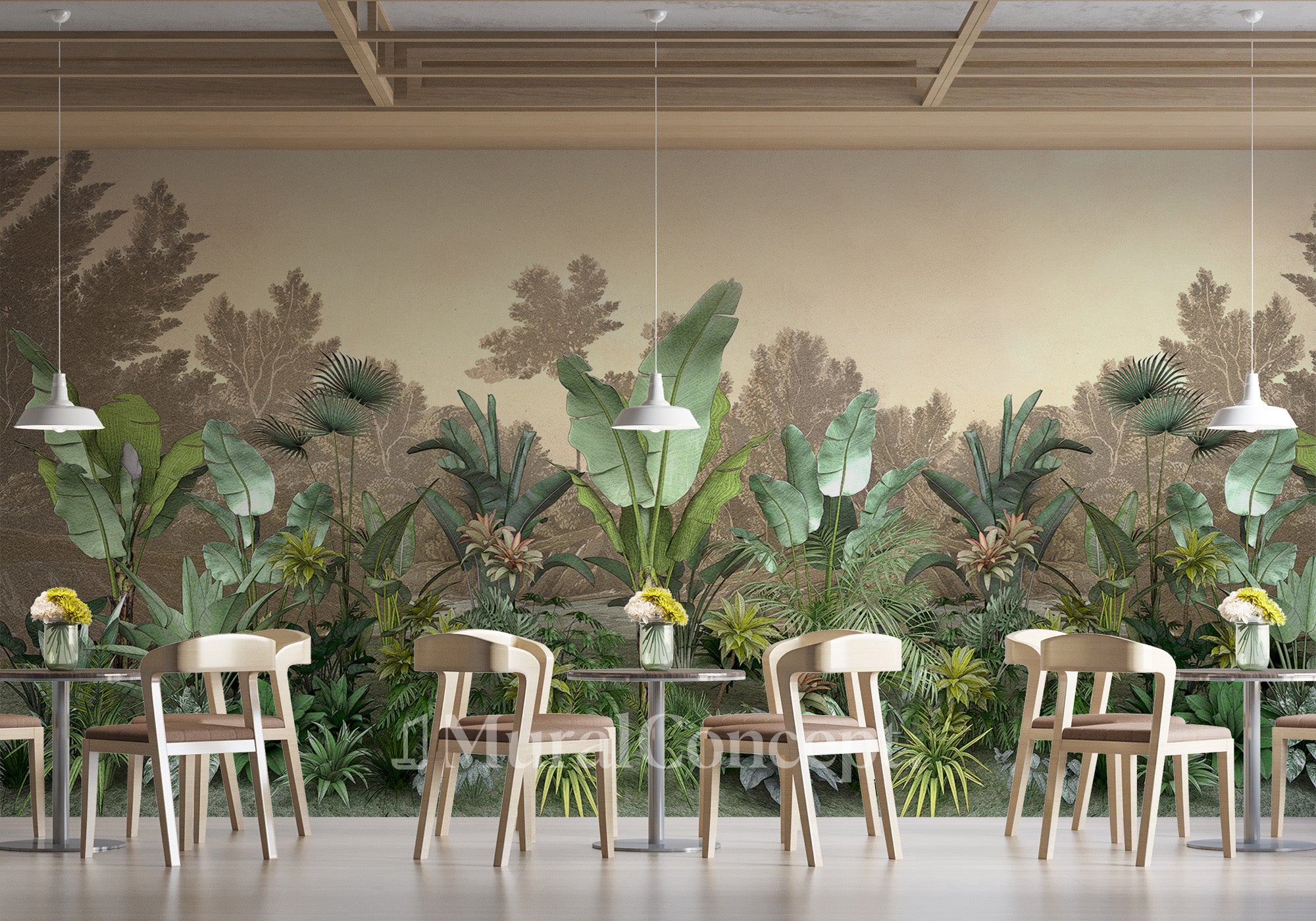 Papier peint restaurant jungle tendance indonésia - panoramique français