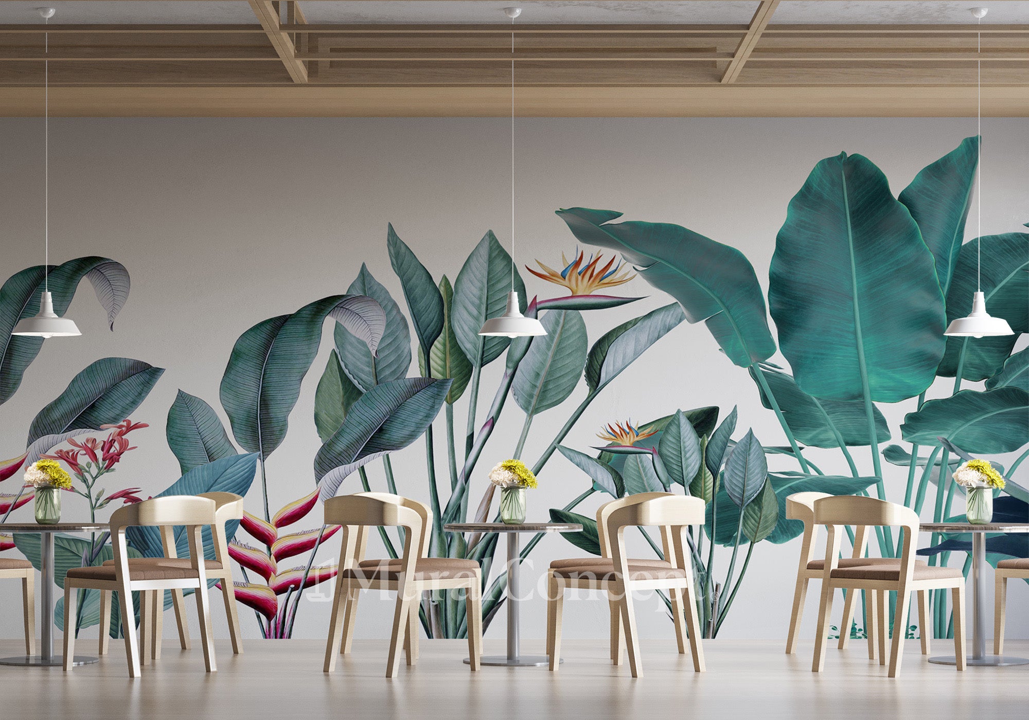 Papier peint restaurant tropical bananier - panoramique français