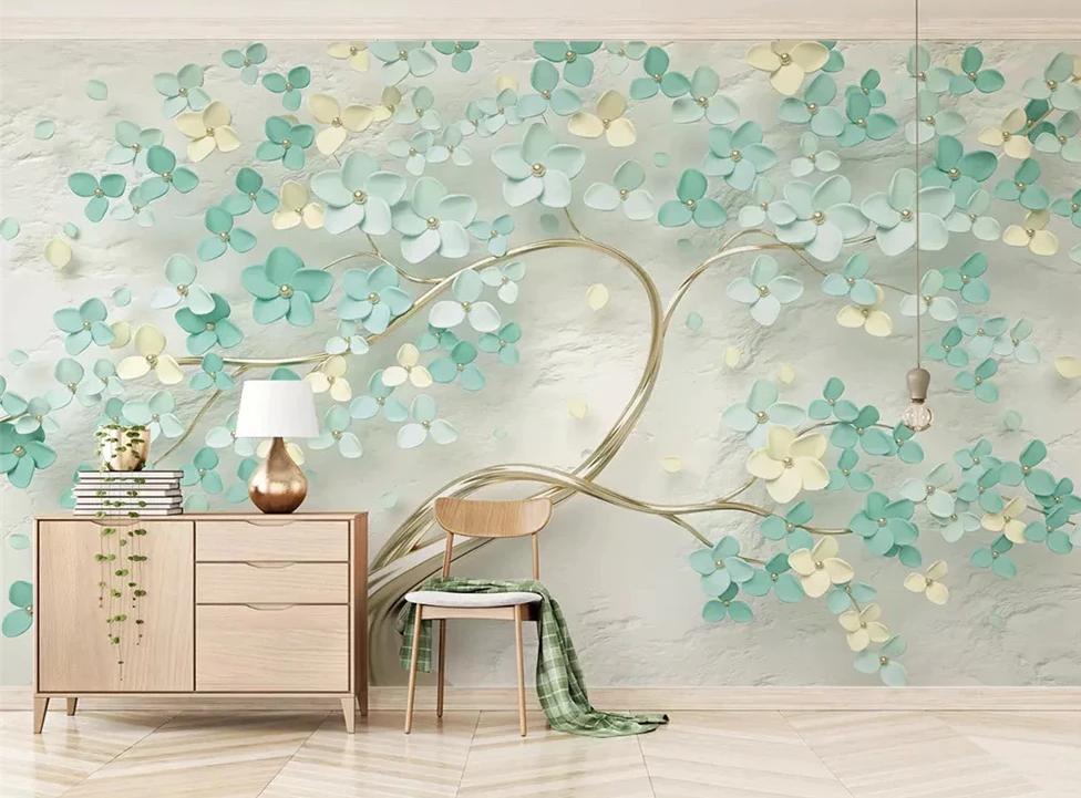 Papier peint Tree 3D Vert Gold - papier peint sur mesure francais - muralconcept