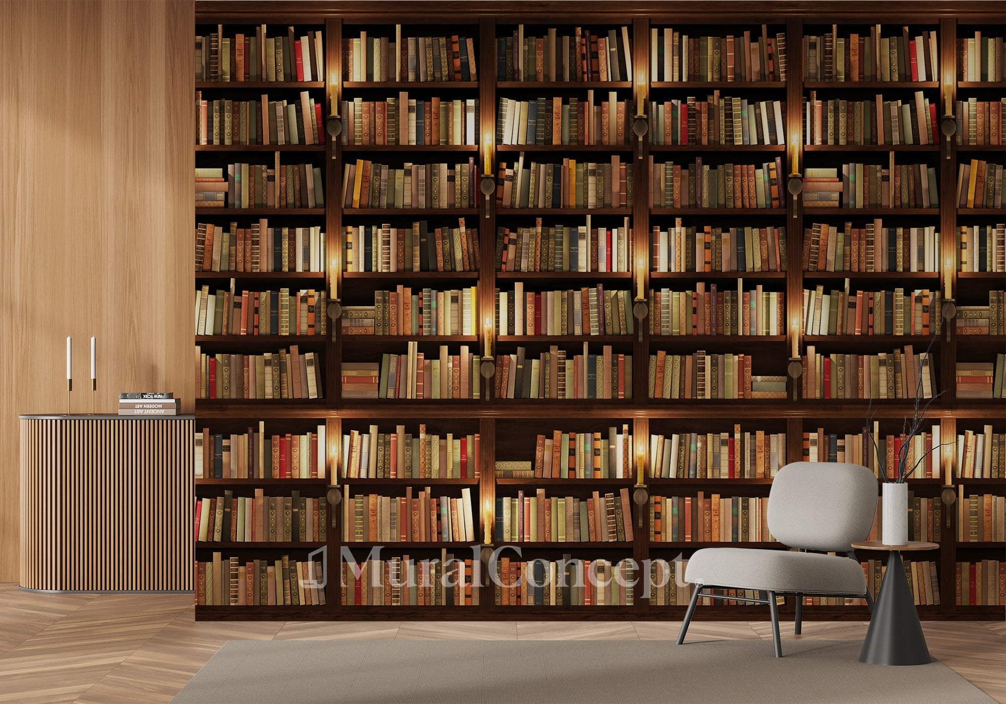 Papier peint trompe l'oeil Authentique Bibliothèque - panoramique français