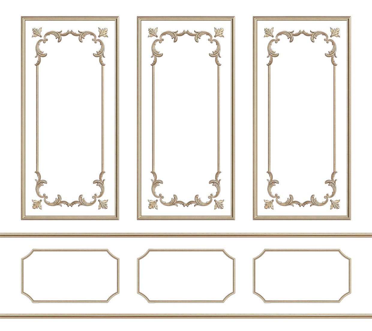 Papier peint trompe l’œil moulure doré Parisien style - papier peint sur mesure francais - muralconcept